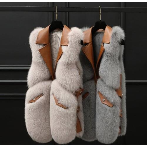 FURSARCAR 70cm Long Genuine Motorcycle Leather Vest For Women Real Natrual Fox Fur Waistcoat Feamle Winter Sheep Skin Fur Gilet