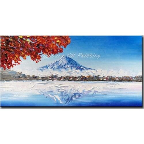 Mintura Oil Painting Art Hand Painted Acrylic Canva Landscape Picture Beautiful Mount Fuji Morden Home Decor Wall Art No Framed