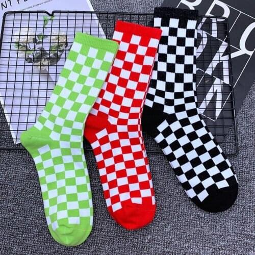 Korea Funky Harajuku Trend Women Checkerboard Socks Geometric Checkered Socks Men Hip Hop Cotton Unisex Streetwear Novelty Socks