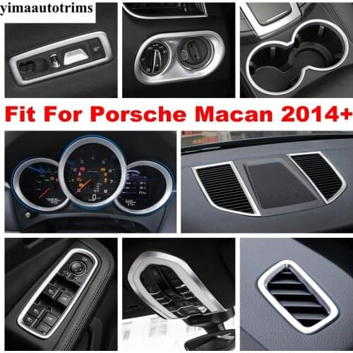 Matte Accessories For Porsche Macan 2014 - 2020 Head Lights Lamp Window Lift Button Water Cup Decor Cover Trim ABS Interior Kit