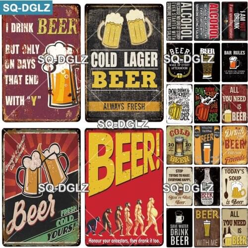[SQ-DGLZ]COLD BEER Metal Sign Vintage Metal Plaque Plate Home Bar Decor For Pub Bar Decor Fresh Beer Tin Sign Alcohol Poster