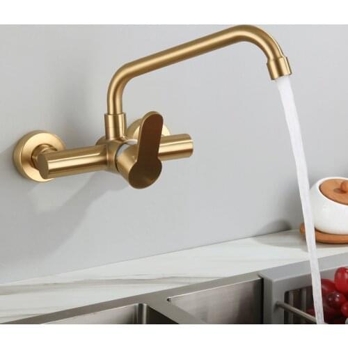 MTTUZK Wall Mounted Bathroom Brushed Gold Faucet Basin Faucet 304 stainless steel Sink Tap Basin Mixer Faucet gold crane