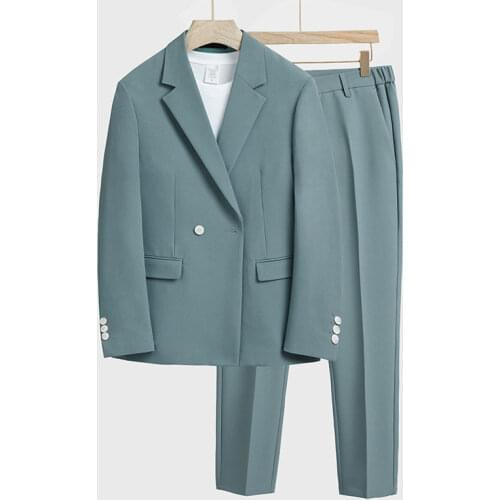 2021 Mens Spring Summer New Casual Blazers Pant Suits Male Loose Formal Dress Jackets Male Handsome Thin 2 Piece Sets W467