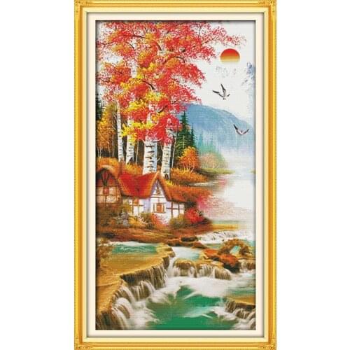 Rising Sun (5) cross stitch kits flower autumn garden Aida count 14ct 11ct printed embroidery DIY handmade needlework supply