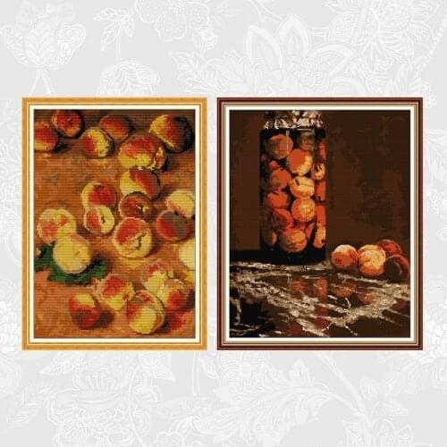 Cross Stitch Kits Oil Painting Peaches 14ct 11ct Counted Printed Canvas Jar of Peaches Embroidery DIY Handmade Needlework Crafts
