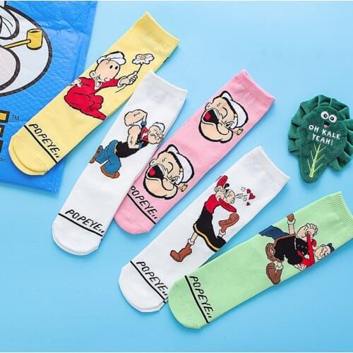 Funny Cute People Cartoon Women Anime Middle Tube Socks High Quality Casual Cotton Personality Fashion Socks For Girls 5 Pairs