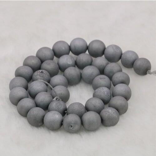New Natural Stone 6/8/10/12mm Gray Crystal Hole Agates Jewelry Making Round Loose Beads Women Accessories for Gifts 15inch M328