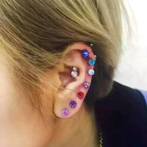 16 Colors Crystal Rhinestone Ear Stud Earrings Stainless Steel Ear Studs Piercing Piercing Orelha Cartilagem Body Jewelry
