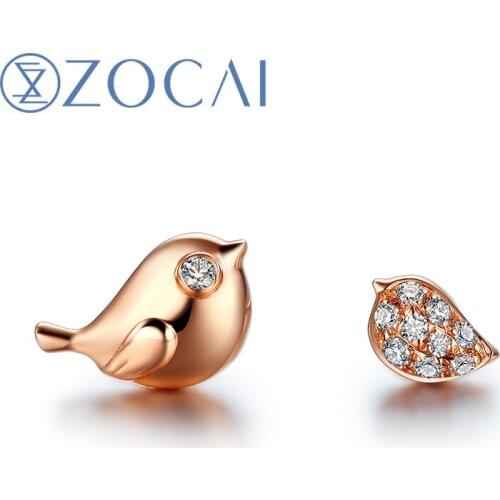 ZOCAI Earrings Design The Little Magpie Real 0.04 CT Diamond Stud Earrings 18K Rose Gold (Au750)