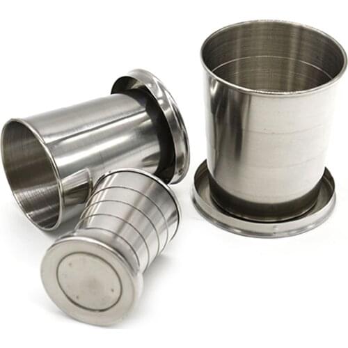 Portable Stainless Steel Camping Folding Cup Retractable Cup Outdoor Travel Collapsible Cup Portable Drinkware 75/140ml