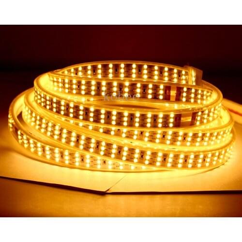 220V 240V Three Row LED Strip Light 2835 Waterproof LED Tape Rope Lights Home Decoration Lighting Warm White Flexible LED Light