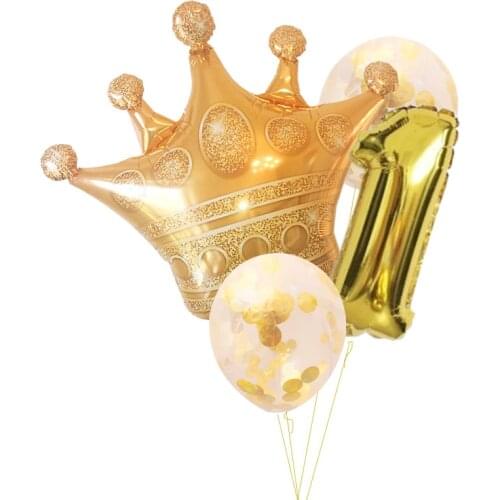4pcs Happy Birthday Party Foil Gold Crown Confetti Balloons Globos 1 2 3 Years Old Celebration Decorations Child ToysBaby Shower