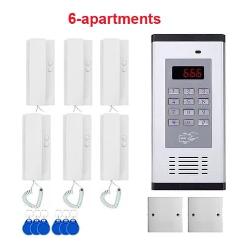 Top quality 2-wired audio door phone Security non-visual building intercom system for 6-apartments,PASSWORD/ID Card unlocking