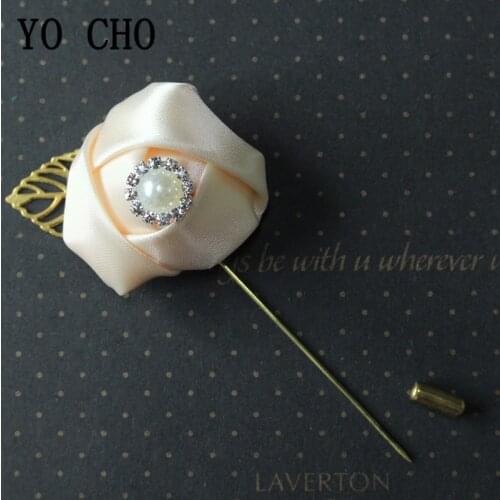 YO CHO White Pink Rose Groom Boutonniere Men Wedding Men Boutonniere Corsage Pin Flowers Wedding Marriage Silk Flower Corsages