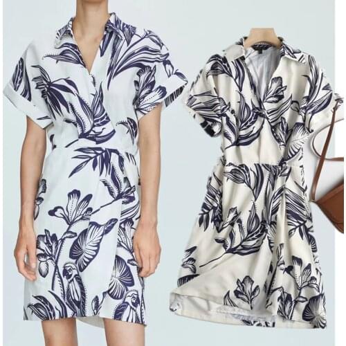 Jenny&Dave Dress Women England Style Fashion Tropical Paisley Printing Summer Vestidos Simple V-neck Elegant Party Mini Dress