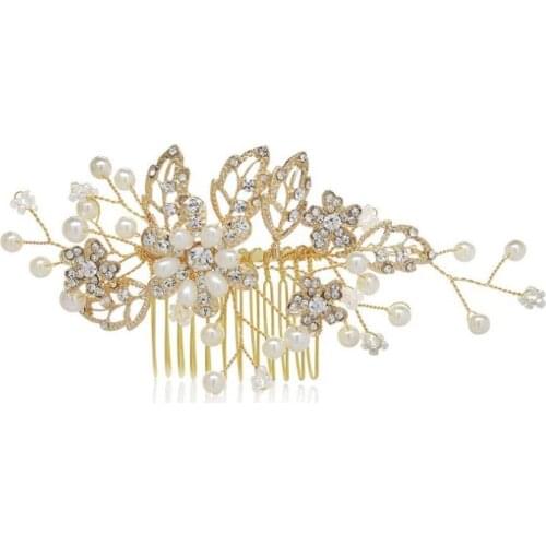 Gold Pearl Women Hair Combs Wedding Hair Accessories Hair Pin Rhinestone Tiara Bridal Clips Crystal Crown Bride Hair Jewelry