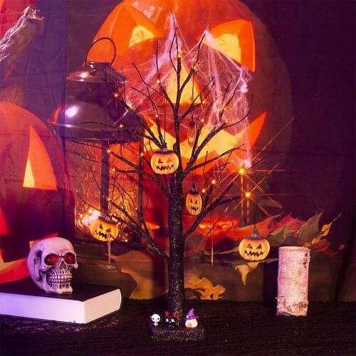 1pcs Halloween Black Birch Tree Lamp Black PVC Material Pumpkin Skull Decoration Lamp Bonsai Tree Desktop Decoration Night Light