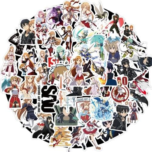 50Pcs Pack Sword Art Online Stickers Anime Stickers For Motorcycle Skateboard Bicycle Laptop Phone Guitar Snowboard Pegatinas