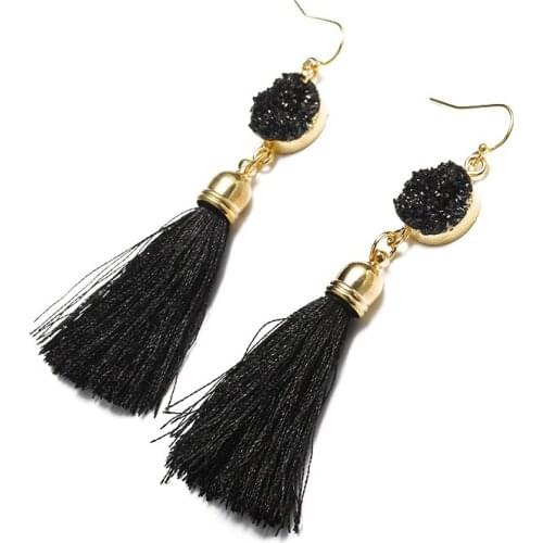 10 pairs/lot Colorful Resin Statement Drop Fringe Earrings Gold Color Long Tassel Dangle Earring Women Jewelry Eardrop Wholesale