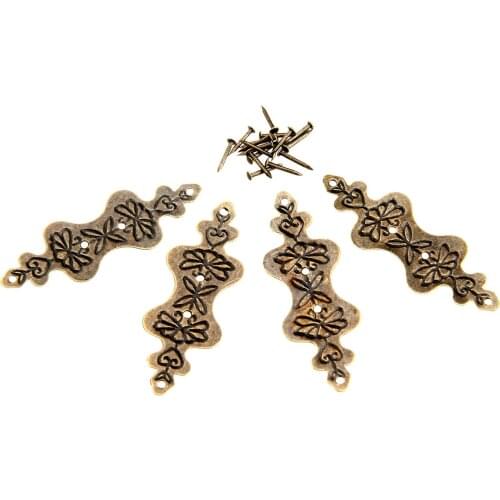 4Pcs 56*20mm Antique Bronze Corner Bracket Jewelry Box Wood Case Decorative Feet Leg Corner Protector Furniture Fittings w/Nails