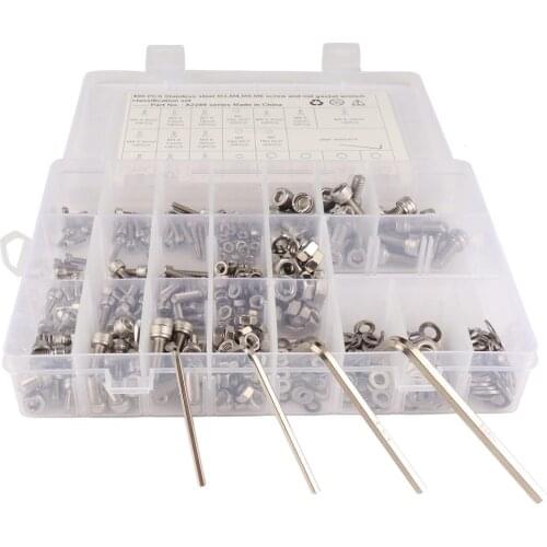 400pcs/Lot M3/M4/M5/M6 304 Stainless Steel Hexagon Socket Head Cap Socket Screws Hex Bolt Nuts and Washers Set with Allen Key
