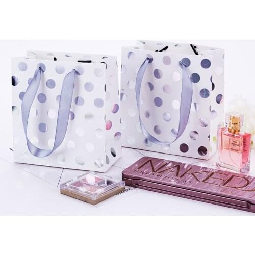 5pcs Gold/Silver Dots Gift Bags with Handles Kraft Paper Bag Mini Present Bag for Jewelry/Perfumes Gift Package Free Shipping