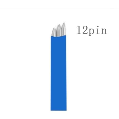 50 PCS Blue Laminas Tebori Microblading 12 Pin Tattoo Needles Permanent Makeup Blade For 3D Eyebrow Embroidery Manual Tattoo Pen