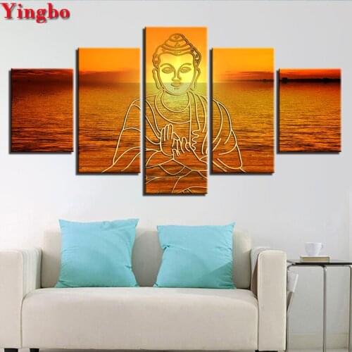 5D Diy Diamond Painting Buddha Sunset Scenery Pattern Diamond Embroidery 5 pcs Cross Stitch Full Drill Mosaic Kit Rhinestone art