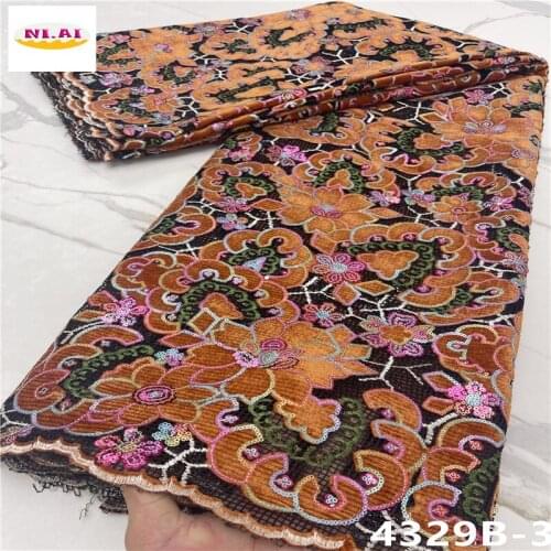 Sequin Velvet Lace Fabric 5 Yards 2021 Fashion High Quality Nigeria French Velvet Lace Fabric For Sewing Dresses NA4329B-2