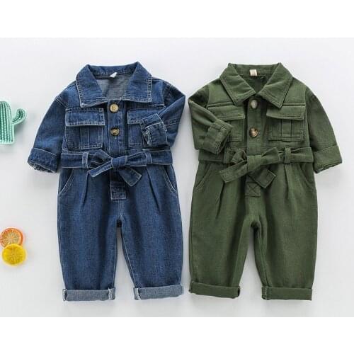 Brand Quality Kids Baby Boys Girls Long Sleeve Cotton Denim Fashion Single Breasted Rompers Toddler Overalls Jumpsuits 12M-5Y