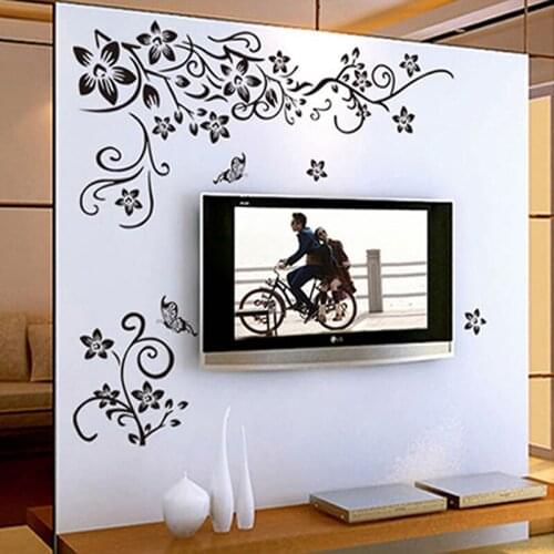 DIY Black Butterfly Flower Vines Wall Sticker Vinyl Art Decals For Living room TV Background Home Decoration Wallpaper Posters