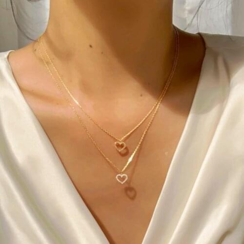 EN Fashion Wedding Heart Pendant Necklace For Women Multilayered Gold Crystal Heart Necklaces Valentines Day Gifts Jewelrys