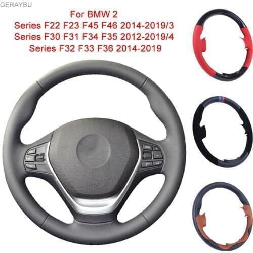 GERAYBU Custom DIY Black Artificial Leather Hand-sewn Car Steering Wheel Cover For BMW 4 Series F32 F33 F36 428i 430i 435i