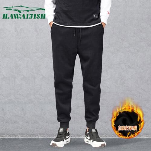 Hawaifish brand Mens pants autumn and winter Plush sports joggers pure cotton Korean fashion thickened leisure homme clothing