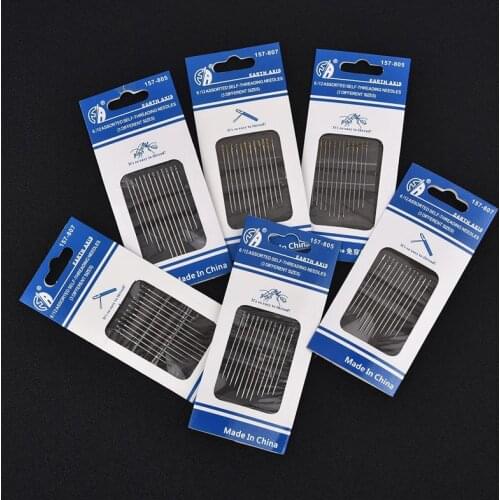 12pcs/Set Elderly Needle-Side Hole Blind Needle Needless Tail Side Opening Stainless Steel Hand Sewing Needless Threading