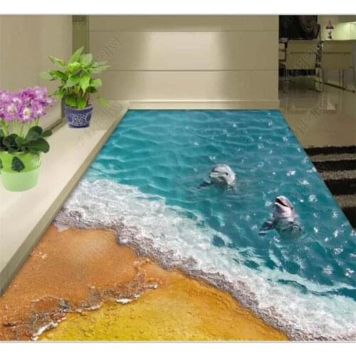 Beibehang Floor painting custom home decoration living room photo Dolphin Bay lovers 3D floor kitchen floor tile floor murals