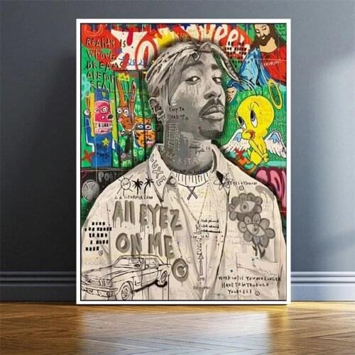 Graffiti Art Hip Hop Singer Tupac Shakur Canvas Painting Portrait Posters and Prints Wall Picture for Room Home Decor Cuadros