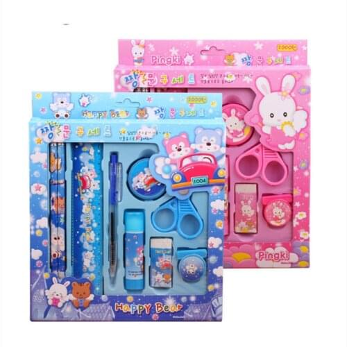 9pcs / Set Creative Prize Cartoon Cute Stationery Set Pencil Ruler Rubber Kindergarten Childrens Learning Supplies