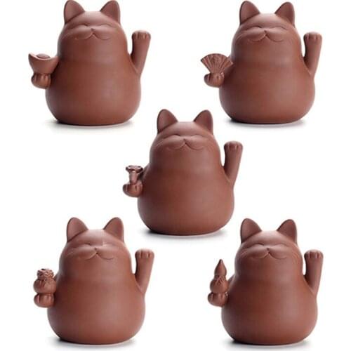 Cute Lucky Cat Tea Pet Desktop Ornaments Handmade Ceramic Wealth Rich Cat Tea Pet for Kungfu Water Tea Tray Accessories