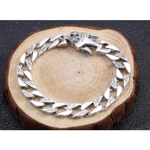 Mens Solid 925 Sterling Silver skull Link Bracelet bangle Chain Jewelry A5716