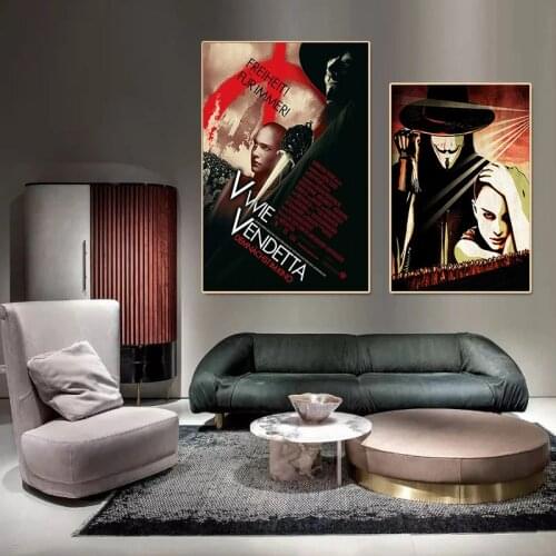 Wall Decor Vintage V for Vendetta Movie Poster Black White Retro Canvas Painting Cafe Bar Wall Pictures for Living Room Cuadros