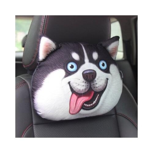 New Cute Animal Car Headrest Cool Dog Head Neck Rest Nap Cushion Pillow Waist Pillow With Core+Activated Carbon Cushions