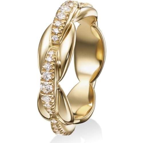 Gold Color Engagement Band Clear CZ Oval Link Chain Finger Stacking Eternity Band Ring Fashion