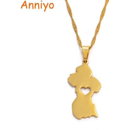 Anniyo Map of Guyana Pendant Necklace Women/Men Gold Color Guayana Jewelry Republic of Guyana #006221