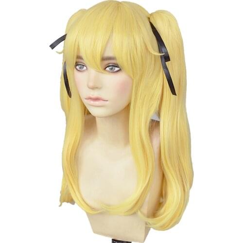 Kakegurui Mary Saotome Meari Blonde Ponytail Hair Heat Resistant Cosplay Costume Wig + Silk Ribbon + Wig Cap