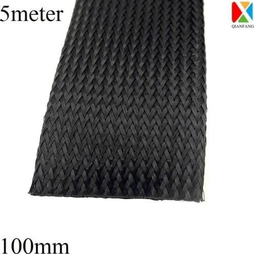 5M Braided Cable Sleeve 100mm Expandable PET Wire Wrap Nylon Tight High Density Sheath Protection Insulated Line Harness Black