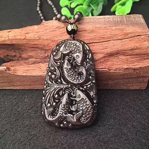 Natural obsidian pendant obsidian ice color obsidian ice crystal obsidian ice color four seasons fish pendant