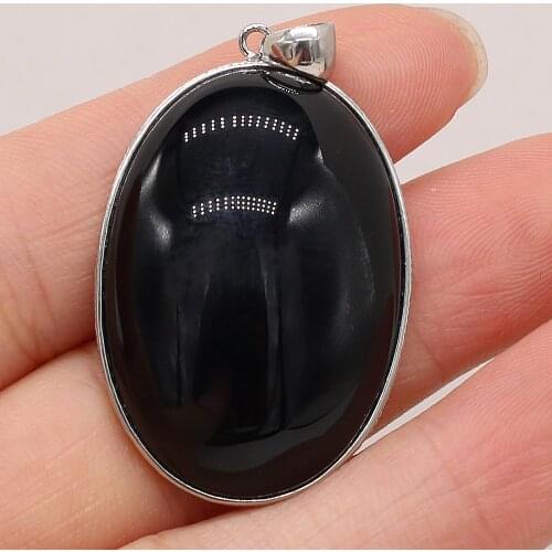 1pcs Natural Egg Shape Black Agates Stone Pendants for Earring Necklace Bracelet DIY Jewelry Accessories Size 25x35mm