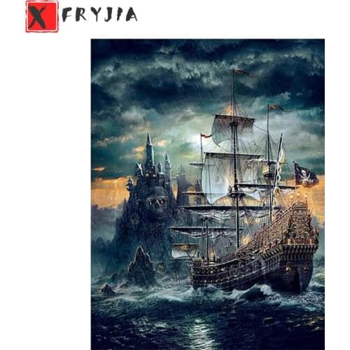 Full square Round drill Diamond embroidery Fantasy art, pirate ship 5D DIY diamond Painting Cross Stitch Rhinestone Mosaic