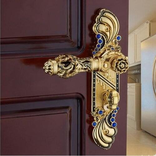 Modern Fashionable deluxe golden mechanical mute split lock golden bedroom kitchen bookroom solid wooden handle locks european